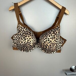 Cacique Leopard Print Full Coverage Bra 40H Tan Brown Underwire Adjustable Strap